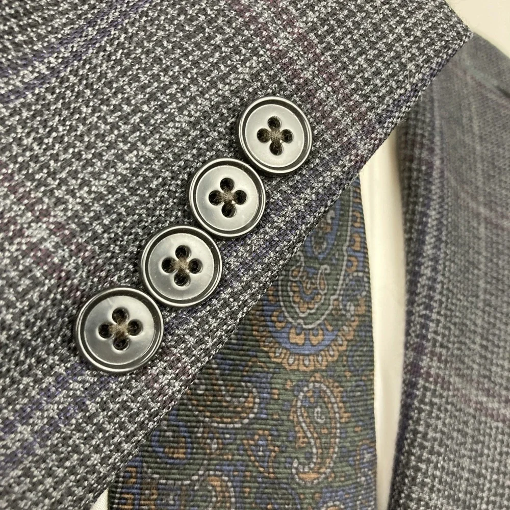 Jos A Bank Men's Blazer Sportcoat 44L Tailored Fit Check Grey